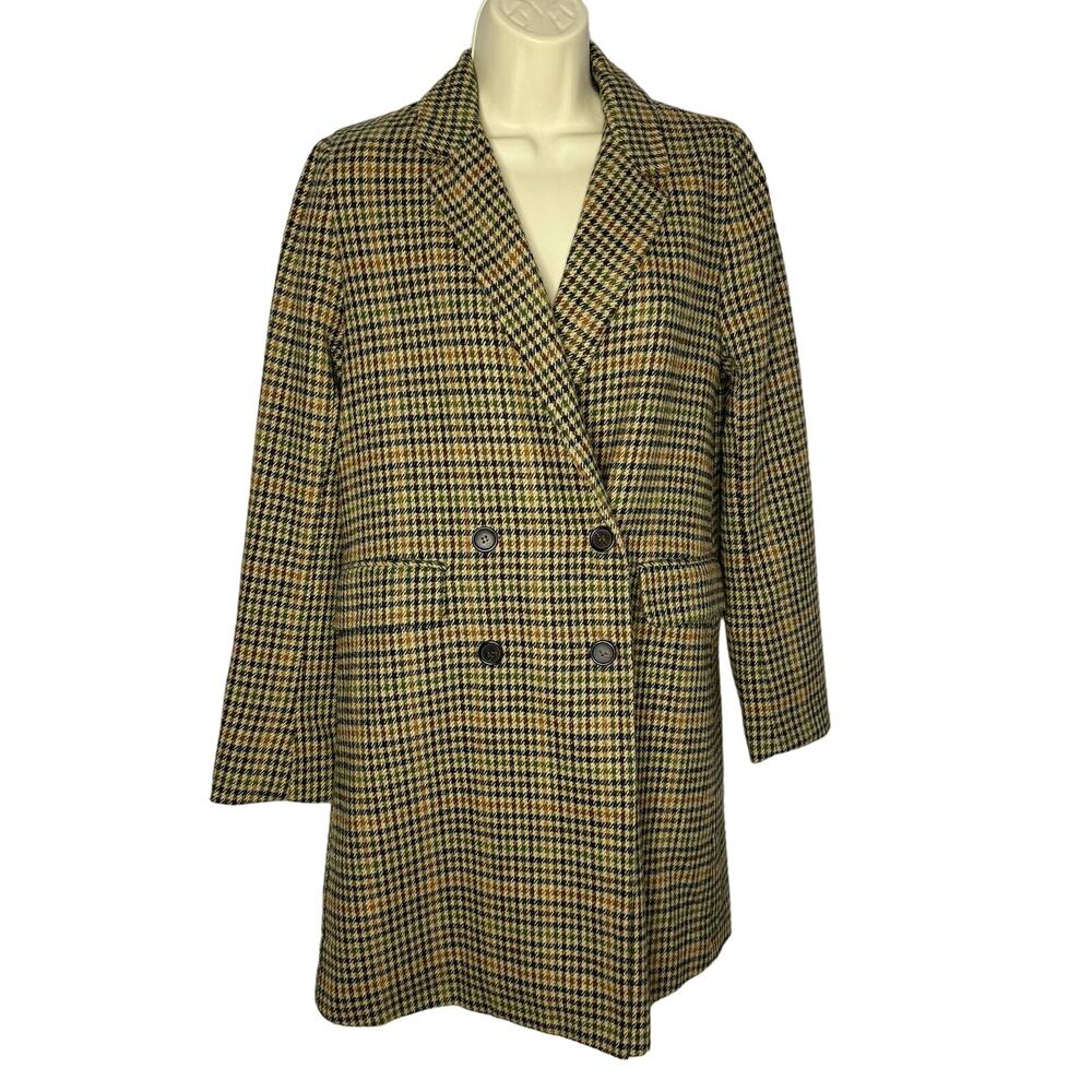 Re Named Plaid Wool Blend Double Breasted Coat Jacket Small